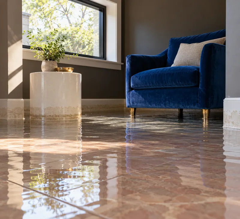 Water Extraction Near Rivery Park — standing water around submerged furniture feet