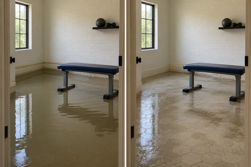 Water Extraction Near Chautauqua Park — standing water before pickup and damp floor afterward