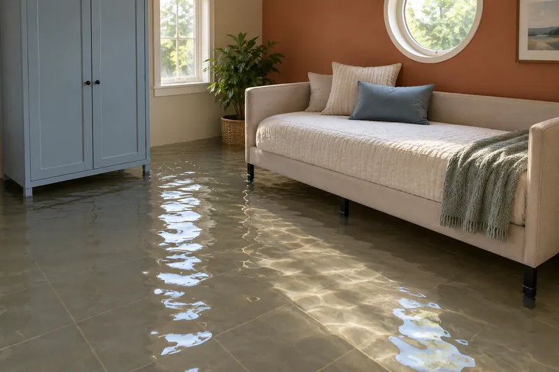 Water Extraction Near Chautauqua Park — standing water around submerged furniture feet