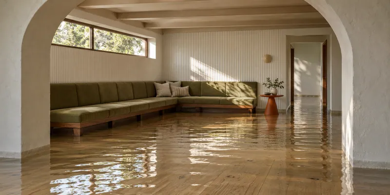Water Extraction in Georgetown — pooled water below a furnished room bench
